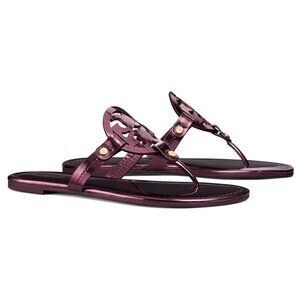 NIB Tory Burch Miller Thong Sandals Metallic Merlot US 7 7.5 8 8.5 9 10 AUTHENTC